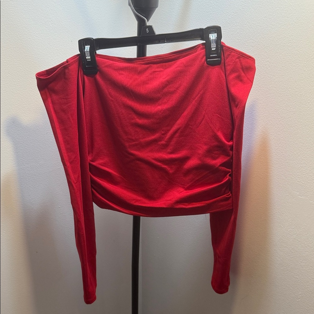 Hollister Red Off-the-Shoulder Long Sleeve Crop Top